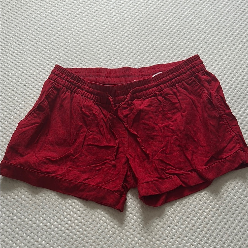 Old Navy Red Linen Shorts Elastic Waistband Lightweight